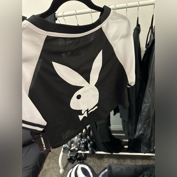 PLAYBOY Black and White Crop Top Jersey SIZE MEDIUM - Picture 4 of 5
